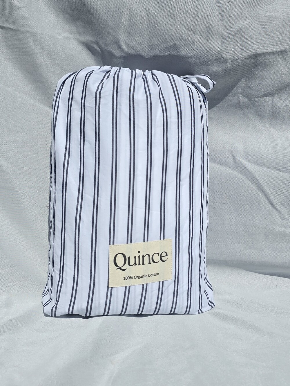 NWOT Quince Full / Queen Organic Crisp Percale Duvet Cover Navy Double Stripe